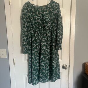 SHEIN Dark Green Floral Long Sleeve Dress